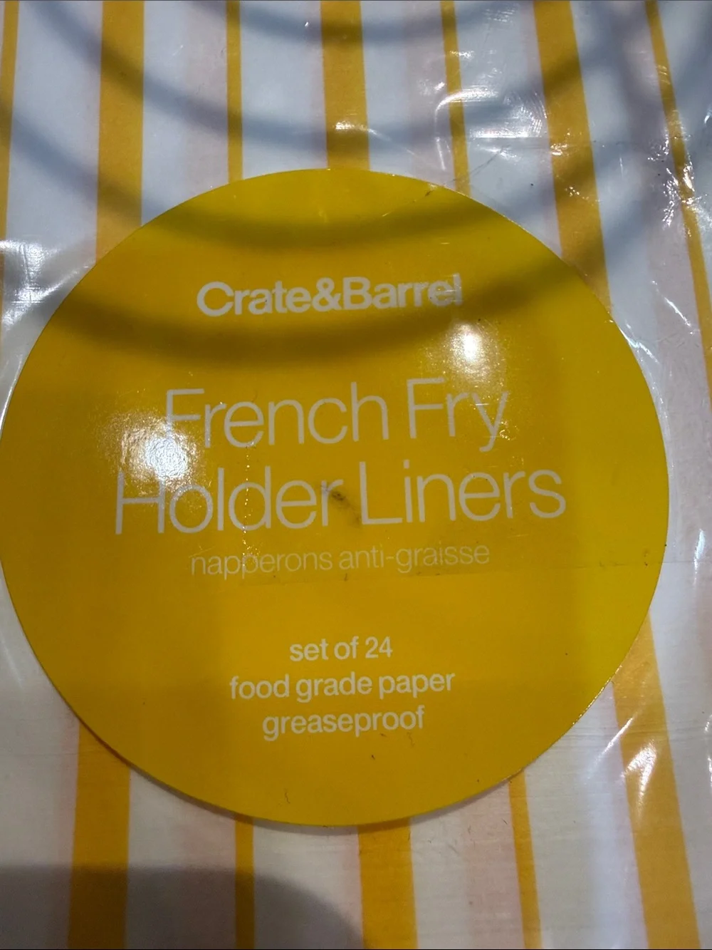 NWT Crate&Barrel Silver Spiral Fry Cone Holders with Yellow-Striped Liners